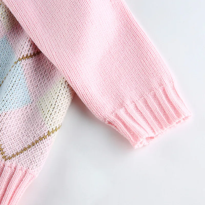 

England Style Geometric Knitted Sweater Women 2021 Winter Fashion Plaid Autumn Warm Long Sleeve Vintage Pullover Tops Sweater