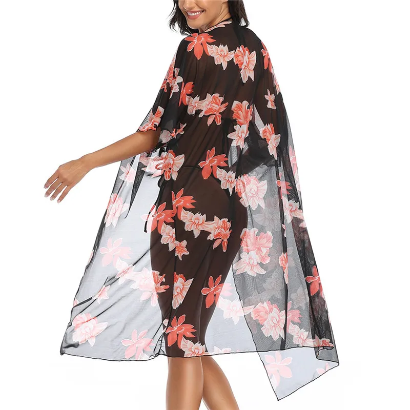 

Women's Sheer Bikini Cover Up Floral Printed Short Sleeve Swimwear Swimsuit Bathing Suit Fashion Summer Beach Holiday Cover-ups