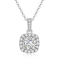 trendy 1 carat d color moissanite square pendant necklace 925 sterling silver gra vvs1 moissanite charm necklace birthday gift