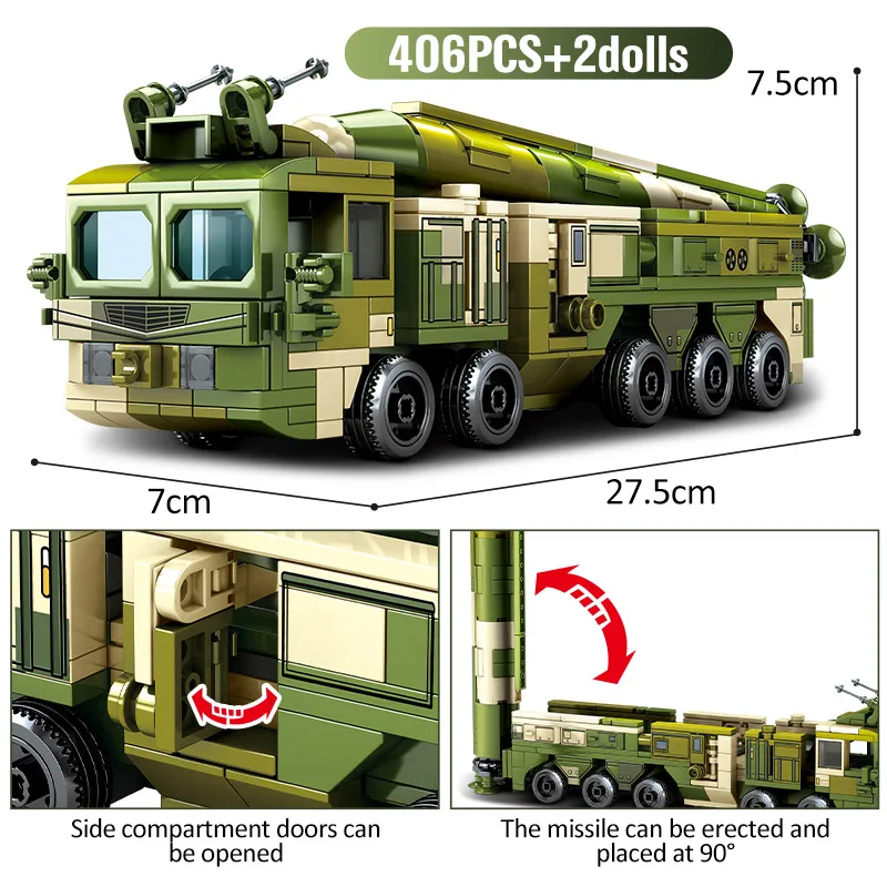 

WW2 Missile Trucks Vehicle Model Building Blocks City Military Battle Army Car Soldier Figures Bricks Toys for Children