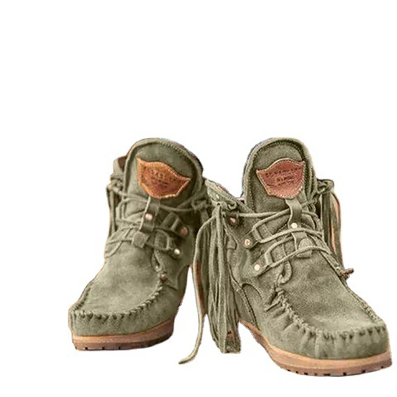 

2021 hot winter boots new women's boots lace up black tassel boots fashion large boots