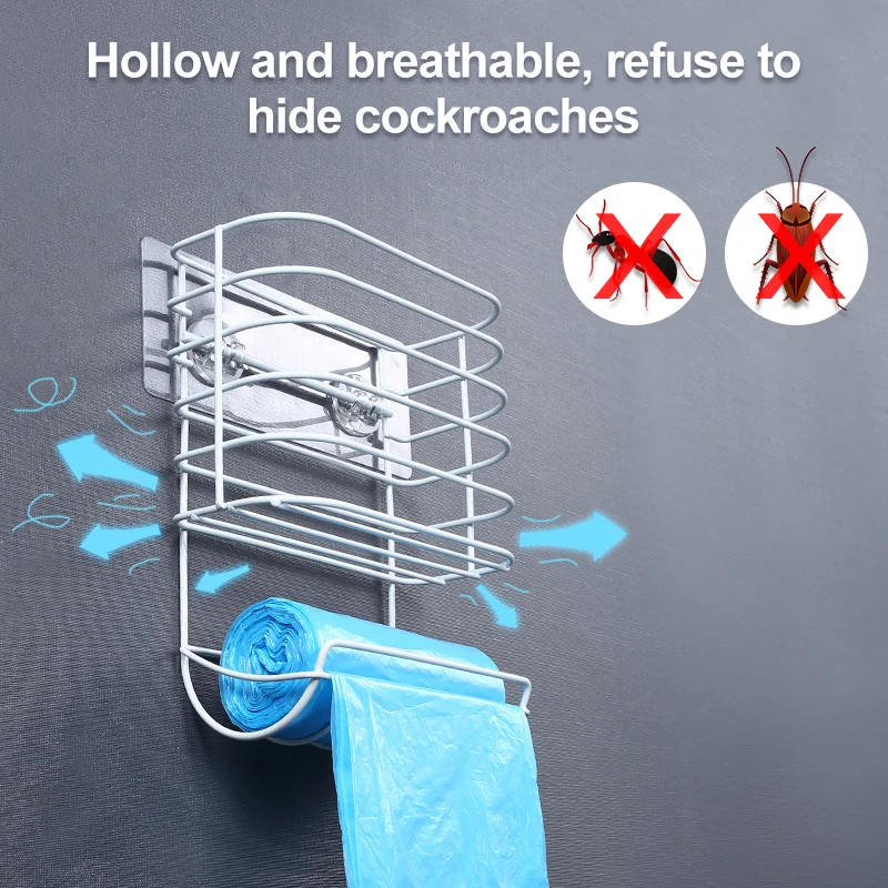 

Kitchen Storage Garbage Bag Rack Trash Bag Organizer Plastic Bag Storage Shelf Wall Mount Punch-Free Carbon Steel Rack
