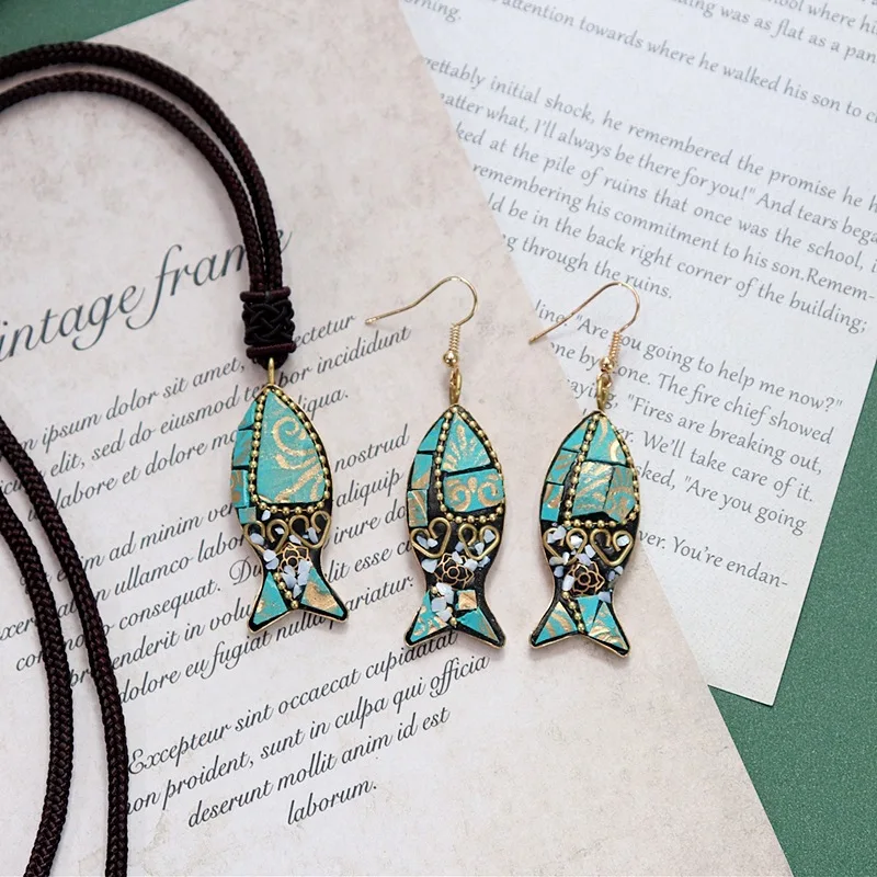 2022 Новый изделие ручной работы из Непала - кулон с рыбой на подвеске для свитера, аксессуары в стиле этничности, серьги-капли, набор бохо-украшений.