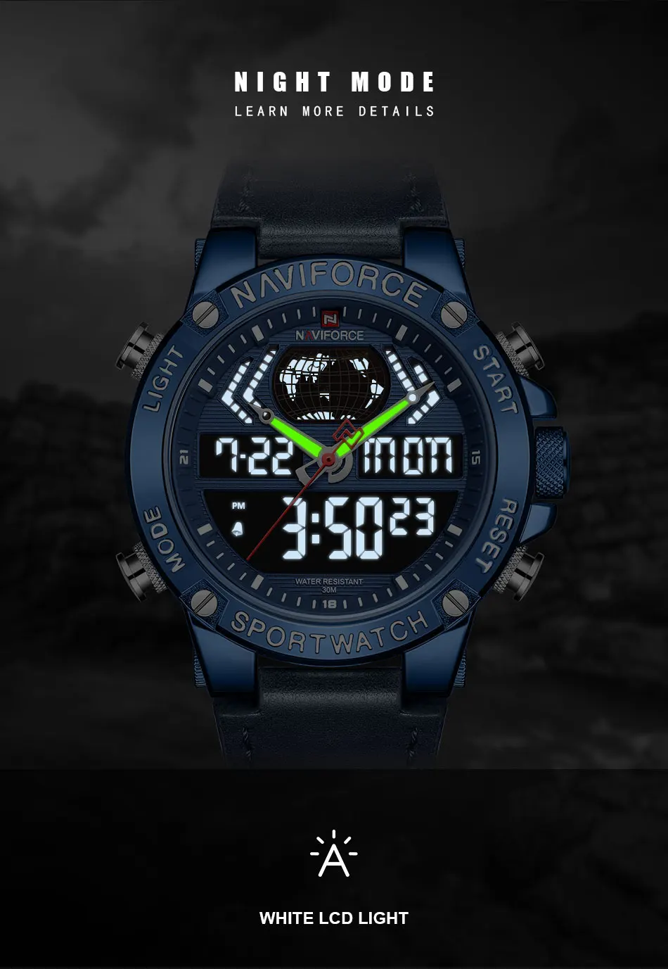 NAVIFORCE мужские часы Роскошные брендовые кварцевые часы кожаные водонепроницаемые военные часы с двойным дисплеем для мужчин Relogio Masculino