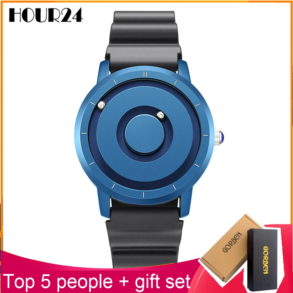 Fashion Men Quartz Watch For Man Unique Creative Dial Design Watches Magnetic Ball Style Rubber Strap Band Male Clock Wristwatch