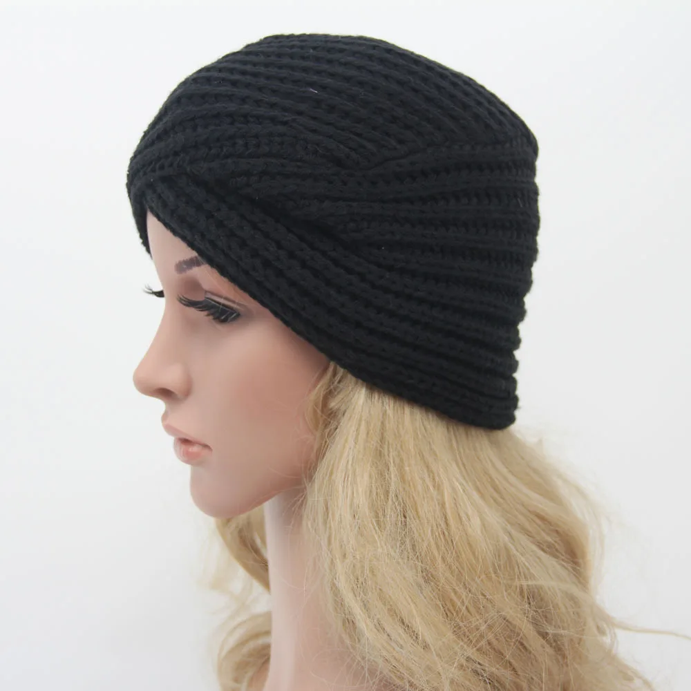 Warm Winter Knitted Hat Muslim Inner Hijab Caps Cashmere Cross Wraps Ladies Turban Head Wrap Beanies head scarf turbantes mujer |