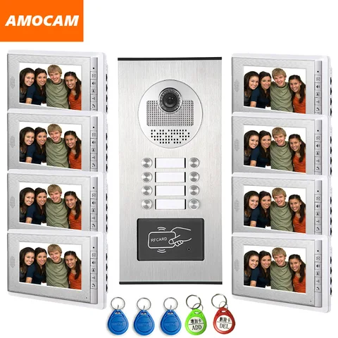 8 единиц видео домофон телефон двери квартиры Системы HD Камера 7 "монитор видео-дверной звонок с 5-RFID карты разблокировка за 8 бытовой