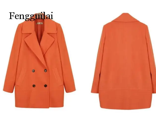 

Women's long section in autumn and winter mixed woolen cloth coat suit collar straight woolen coat