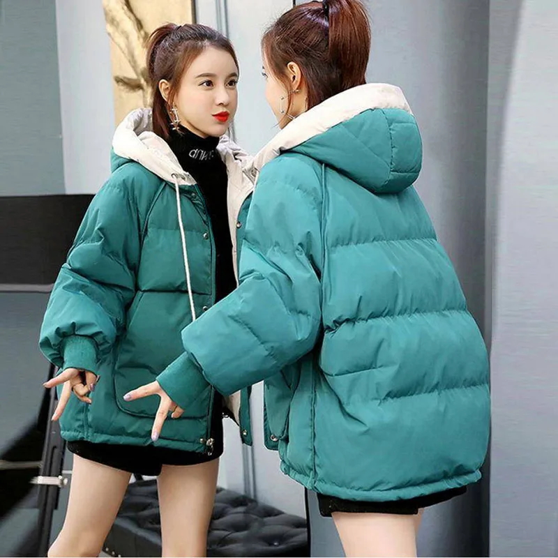 Casual Oversize Winter Hooded Jacket Women Stand Collar Thick Teen Gril Female Coat Loose Parkas Women's Autumn winter jacket