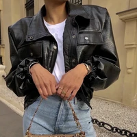 lapel single breasted short pu jacket women 2021 autumn and winter new style quilted leather jacket womens pocket ladies tops