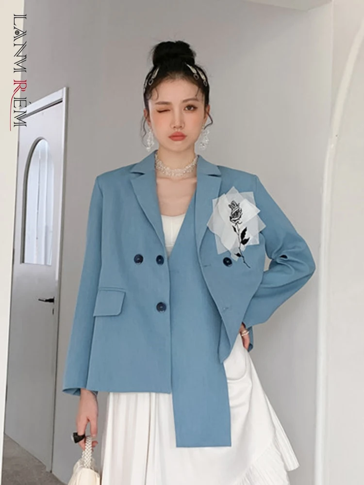 LANMREM 2022 весна осень новый розовый костюм с вышивкой пальто женский длинный рукав