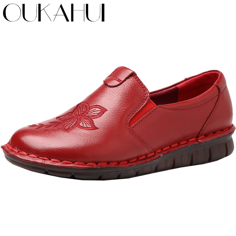 OUKAHUI 2020 весенние женские лоферы из натуральной кожи обувь ручной работы на низком