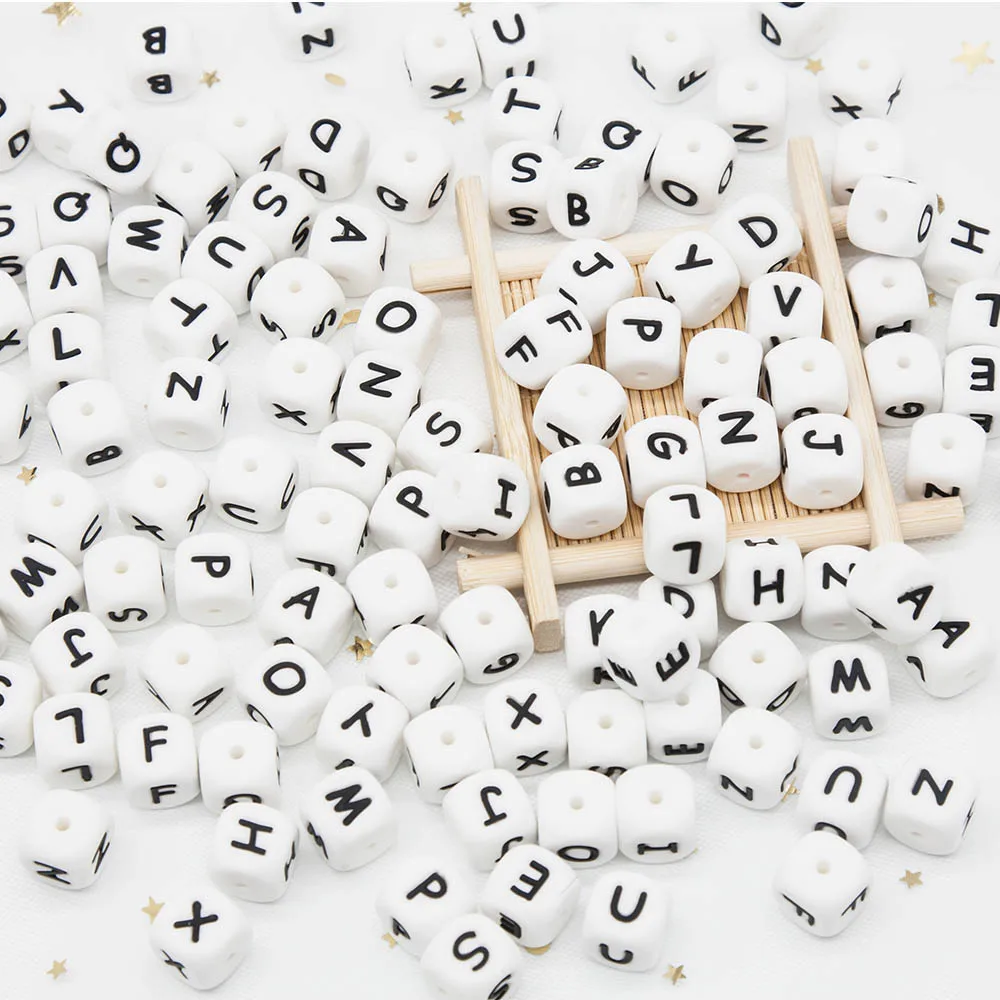 Cute-Idea 100pcs silicone english alphabet letters beads for Personalized Name DIY Baby Shower Gifts chewing baby product toy
