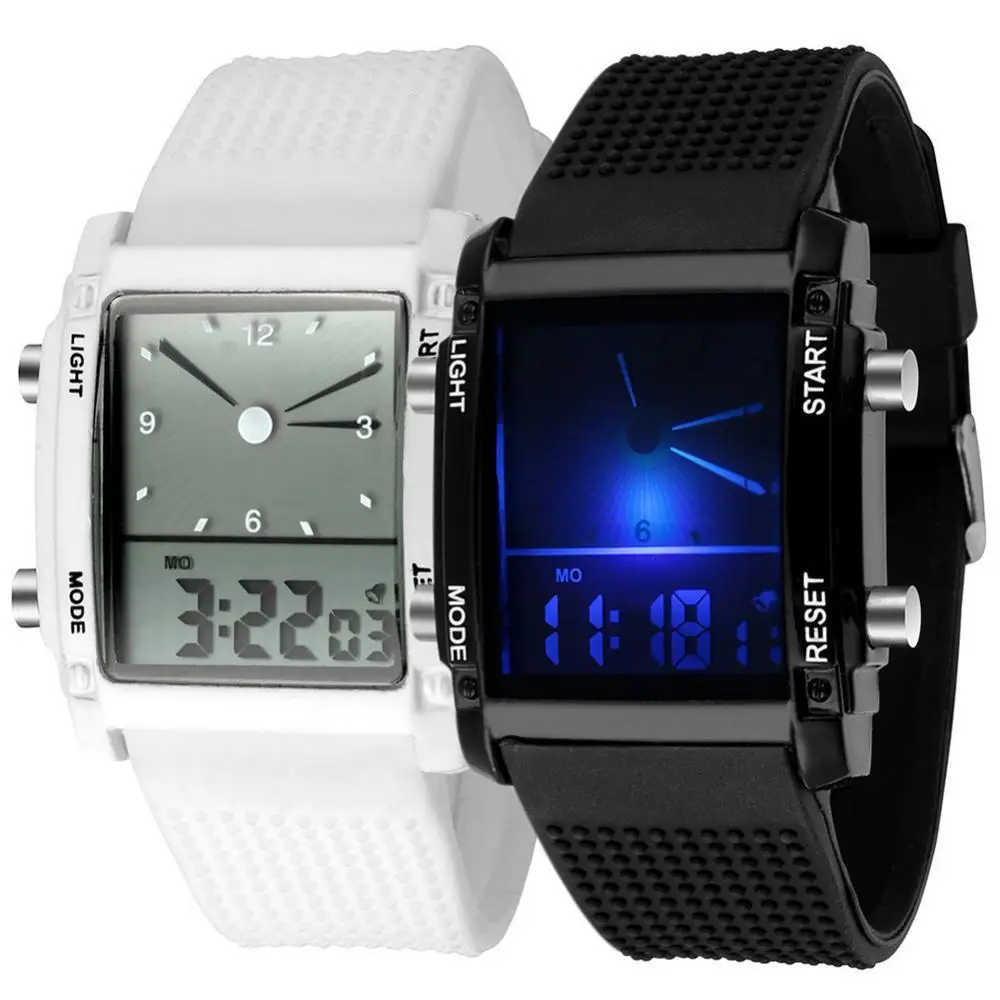 Hot Sales Men Square Dial Dual Time Day Display Alarm Colorful LED Sports Wrist Watch men square dial dual time day display alarm colorful led sports clock electronic wrist watch new