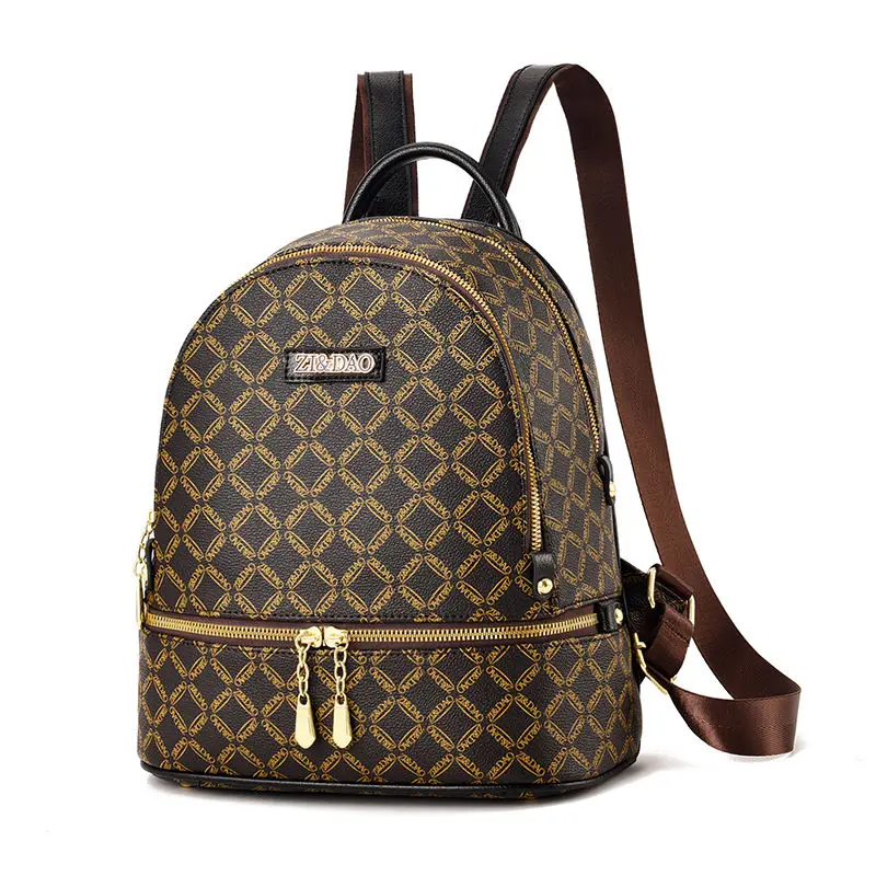 Brand Printed Women Backpack High Quality Youth Leather Backpacks for Teenage Girls Female School Women Travel Backpack - Цвет: coffee black