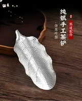 leaf shaped tea shovel sterling silver 999 hand carved tea spoon household tea ceremony tea set accessories