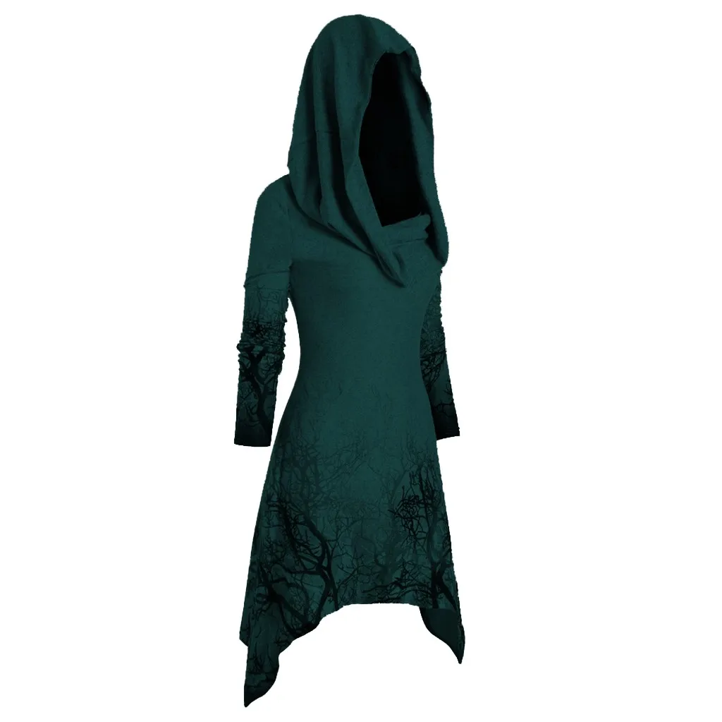 Halloween Women Cloak Tree Print Convertible Collar Asymmetrical Knitwear Top Ponchos And Capes Coats Ladies Outwear |