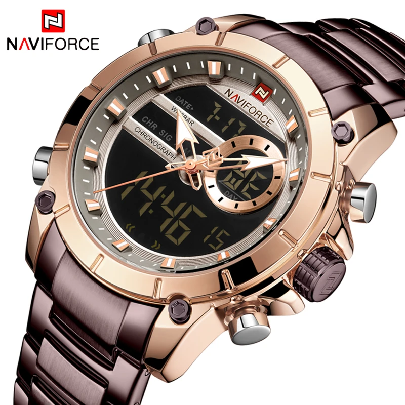 Часы NAVIFORCE мужские спортивные аналоговые цифровые из нержавеющей стали |