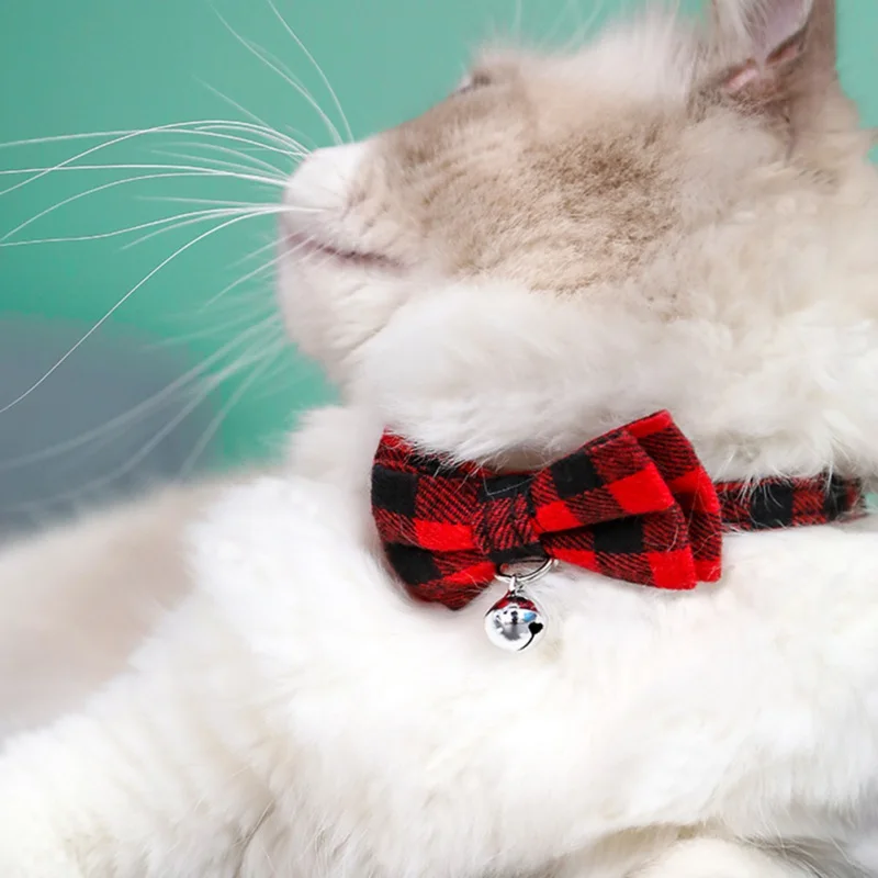 

Pet Dogs Collars With Bowknot Necklace with Bell Plaid Cotton Bulldog Chihuahua Bow Tie For Small Puppy Cats Bandana Collar