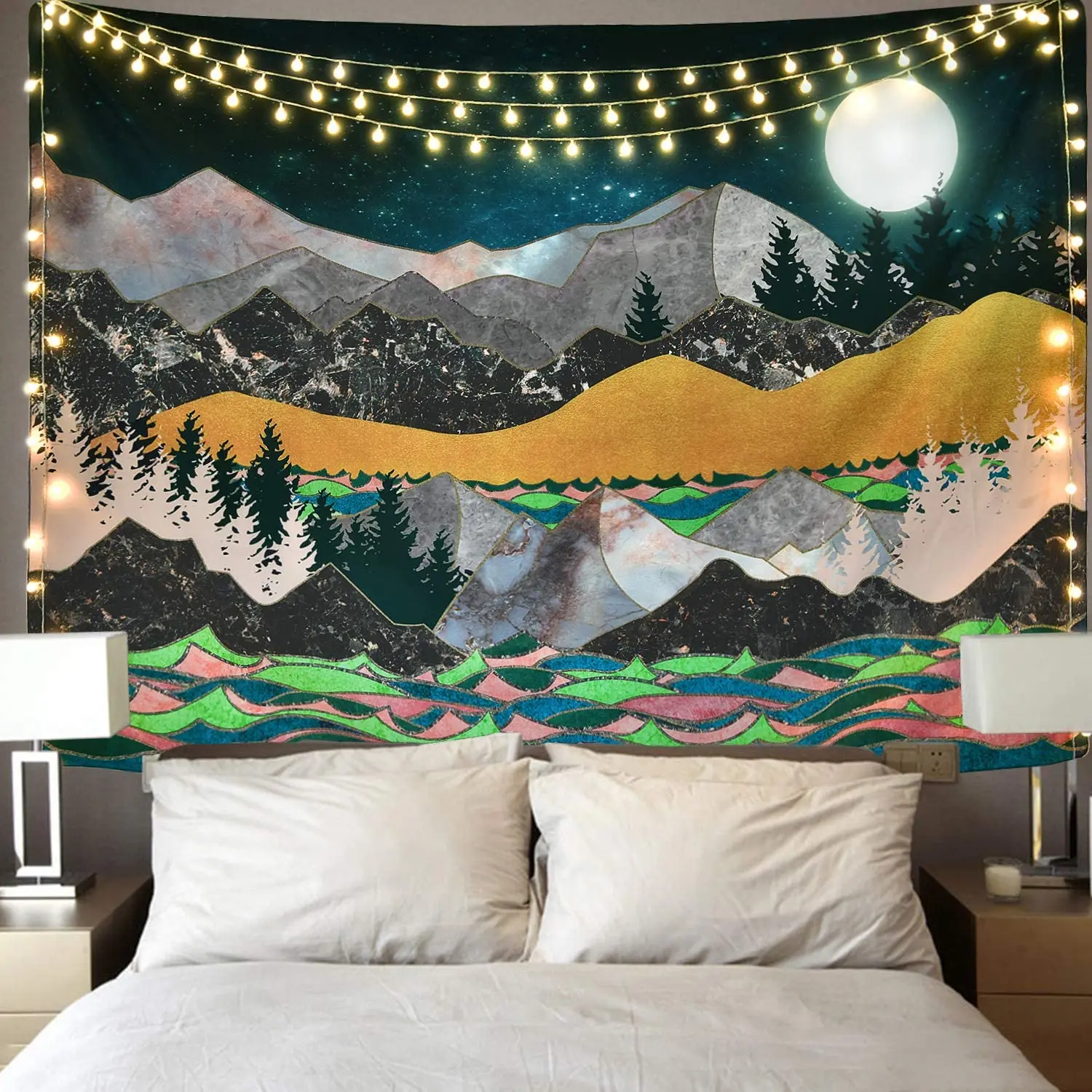 Psychedelic звездное небо Солнце Луна горный гобелен настенный Небесный хиппи