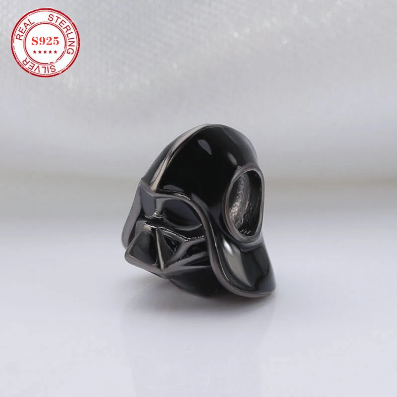 

Pan S925 sterling silver beads European and American explosion models simple black beaded war series black warrior charm
