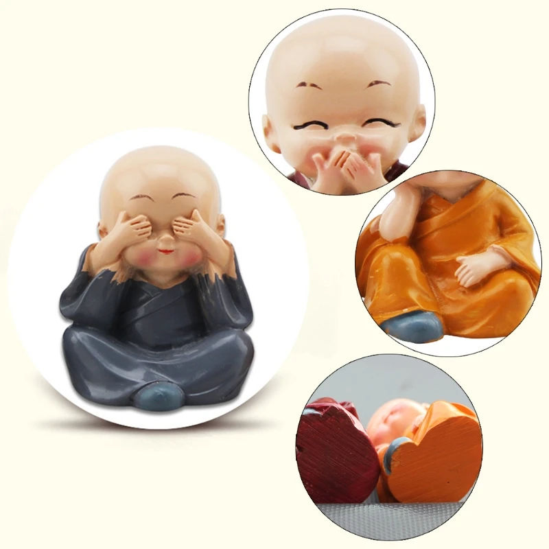 

W3JA 4Pcs Lovely Resin Statues Monks Creative Crafts Home Decoration Auto Accessories