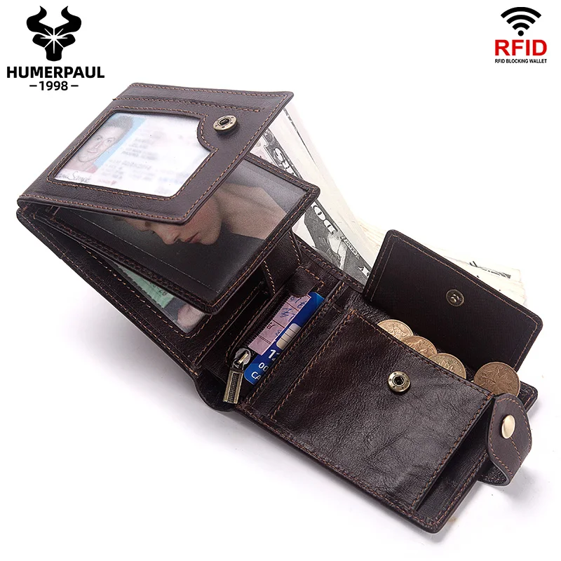 Кошелек мужской из натуральной кожи с RFID блокировкой тройного сложения|Мужские