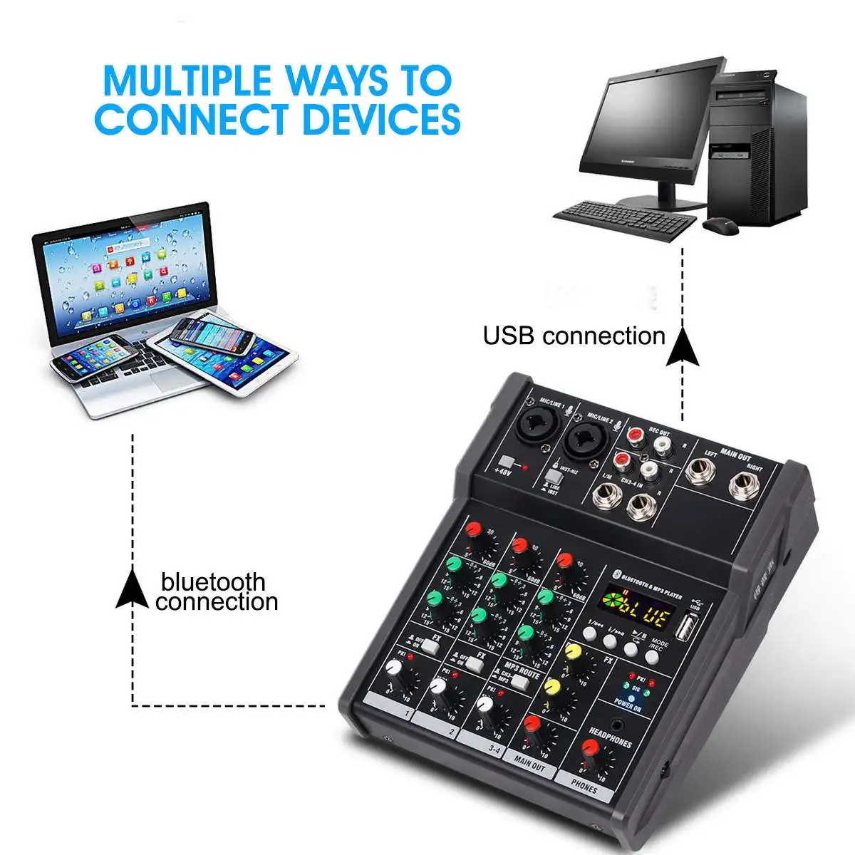 4 канальная Bluetooth микшерная консоль CLAITE для звуковой карты цифровой аудиомикшер