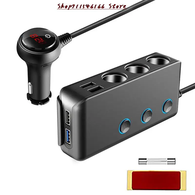 

1 шт., адаптер питания для автомобильного прикуривателя, 120 Вт, 3 розетки, 4 USB-порта