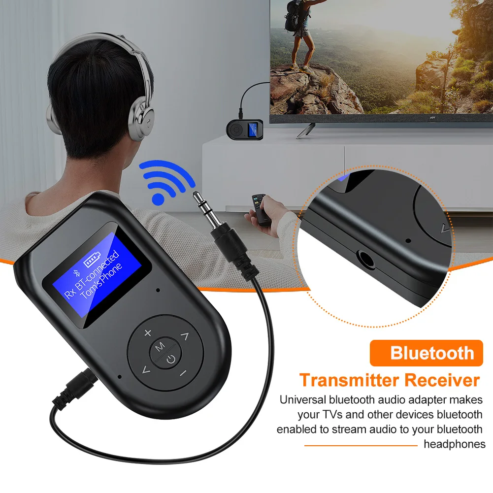 

2 In 1 Portable Home Wireless Transmitter Receiver Low Latency Stereo System Hands Free LCD Display Car For TV PC