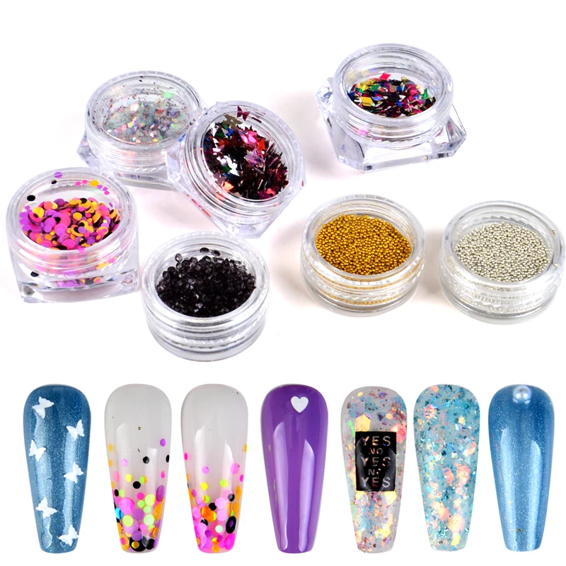 

1 Set Nail Glitter Sequins Thin Round/Butterfly/Round/Caviar Nail Art Flakes Sheets Tips
