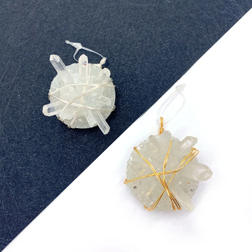 

Natural Stone Crystal Pendant Irregular Round Copper Wire Winding Gem DIY Making Necklace Aura Stone Accessories Wholesale