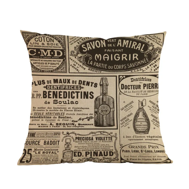 Наволочка в Западном ретро стиле с винтажными газетами рестораном
