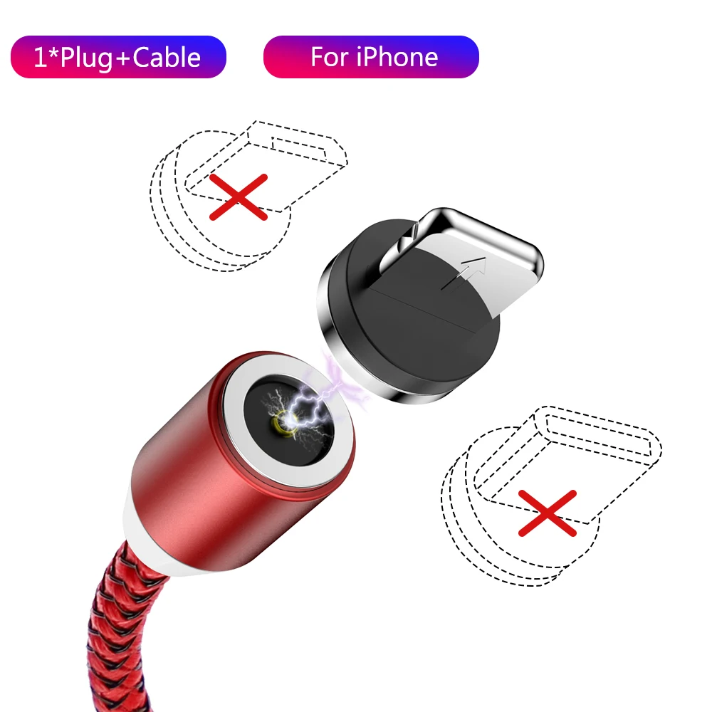 Red For iPhone 1 м 2 м магнитное зарядное устройство для быстрой зарядки type C Micro USB C кабель для iPhone 11X8 7 6 6S 5 5S samsung кабельный трос мобильного телефона - Цвет: Red For iPhone