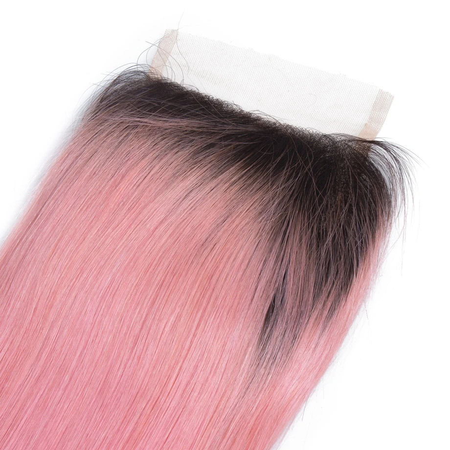 Maxglam бразильские волосы пучки с закрытием Омбре цвет 1b/Розовый прямой 3