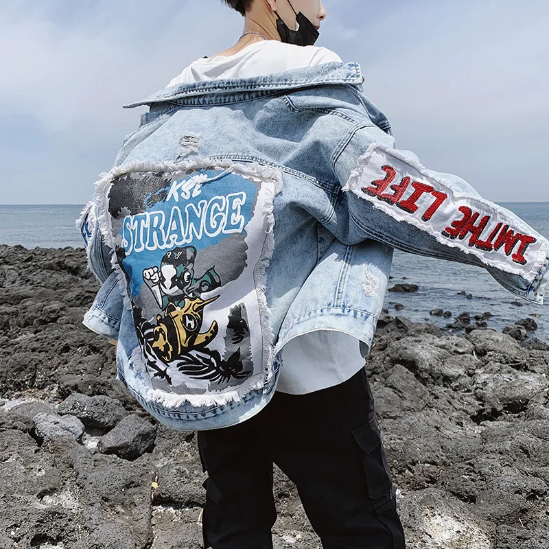 

WFF Hip hop casual denim jacket men's spring and autumn new fashion brand loose Korean jacket cardigan denim jacket men jacket