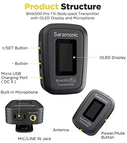 구매 Saramonic Blink500 Pro 듀얼 채널 무선 라발리에 마이크, 휴대폰 노트북 태블릿 비디오 녹화 유튜브 인터뷰 (B6)