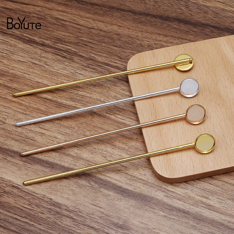 

BoYuTe (10 Pieces/Lot) 3*128MM Metal Brass Hair Stick Welding 12MM Blank Base Diy Handmade Hair Accessories