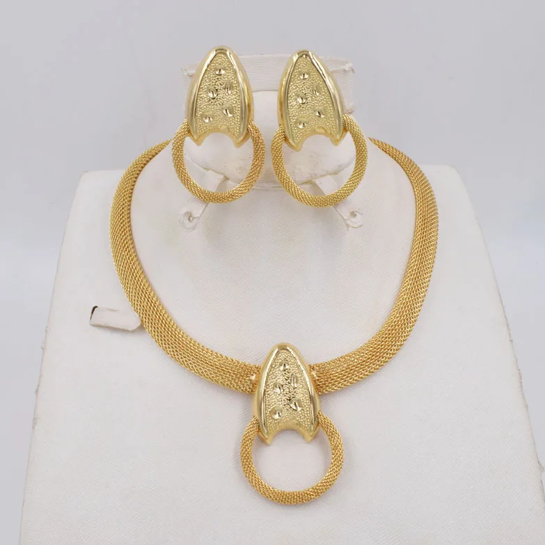 

High Quality Ltaly 750 Gold color Jewelry Set For Women african beads jewlery fashion necklace set earring jewelry