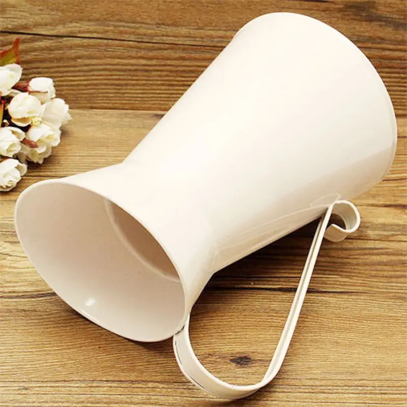 

Vintage Tall Shabby Chic Cream Vase Enamel Pitcher Jug Wedding Home Decor