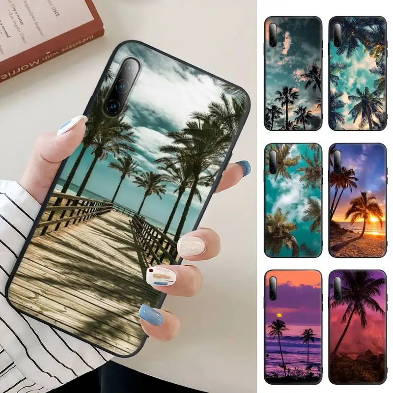 

At Sunset On Sea Palm Tree Black Silicone Cell Phone Case For Samsung J7 J6 K5 J4 Note 5 8 9 10 Lite Plus 20 Ultra Cover