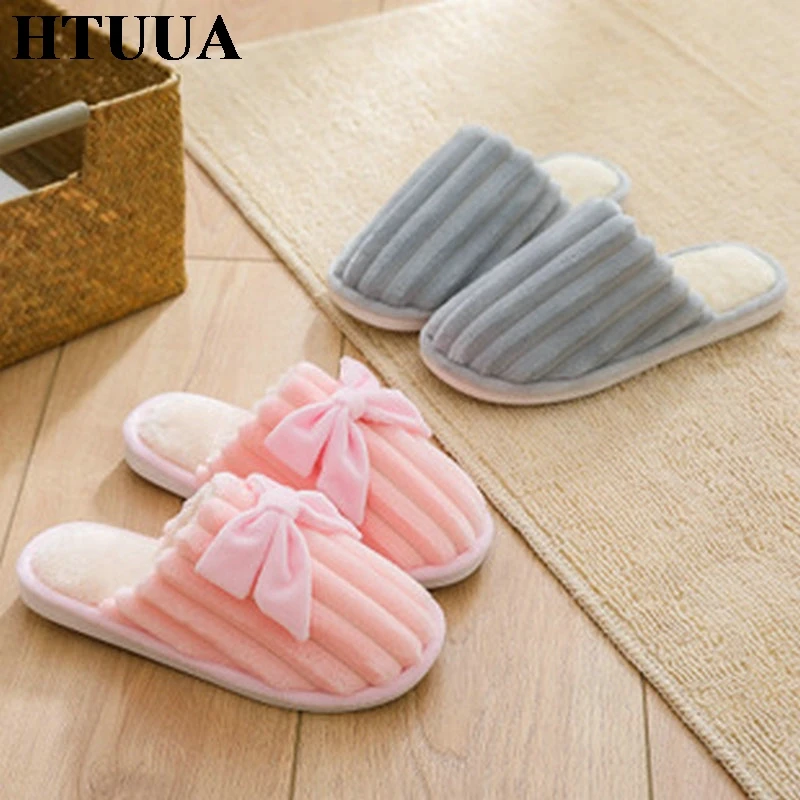 HTUUA/Большие размеры 36 44 Домашние тапочки Удобный бант из флока Мягкая подошва
