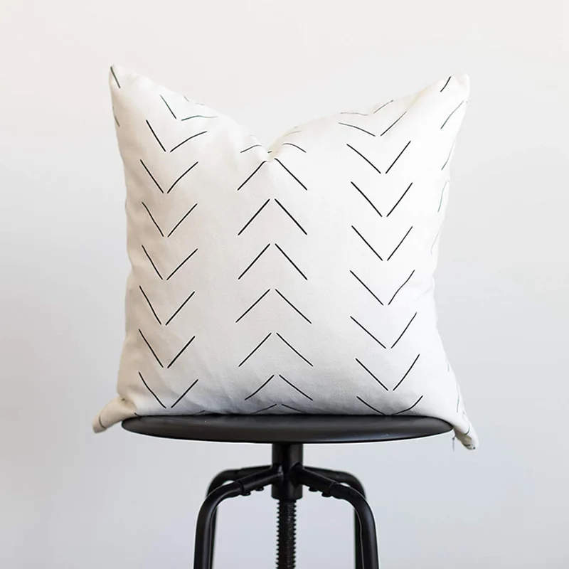 Наволочка в скандинавском стиле черная серая Геометрическая наволочка льняная