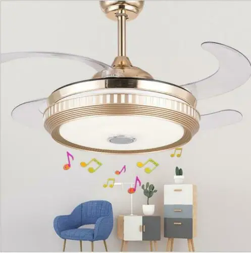 42 &quotЗолотой потолочный вентилятор со светом Bluetooth музыкальный с пультом