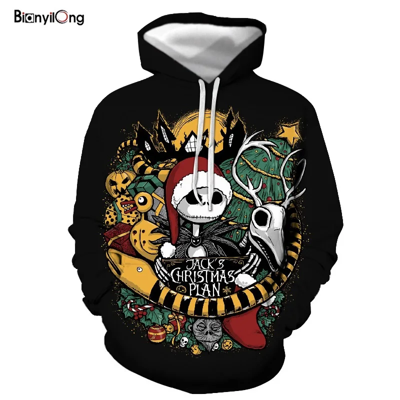 Новинка мужская толстовка с капюшоном Кошмар перед Рождеством Джек черепа Veste 3D