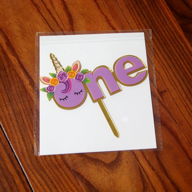 Pink Unicorn One Cake Topper Baby Girl First Birthday Acrylic Kids Themed Party Decorations | Дом и сад