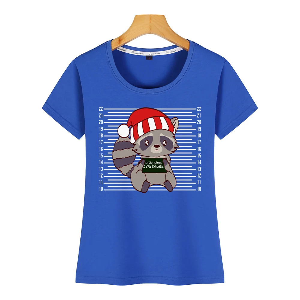 Tops T Shirt Women forest raccoon dear santa i can explain naughty Hip Hop Vintage Custom Female Tshirt | Женская одежда