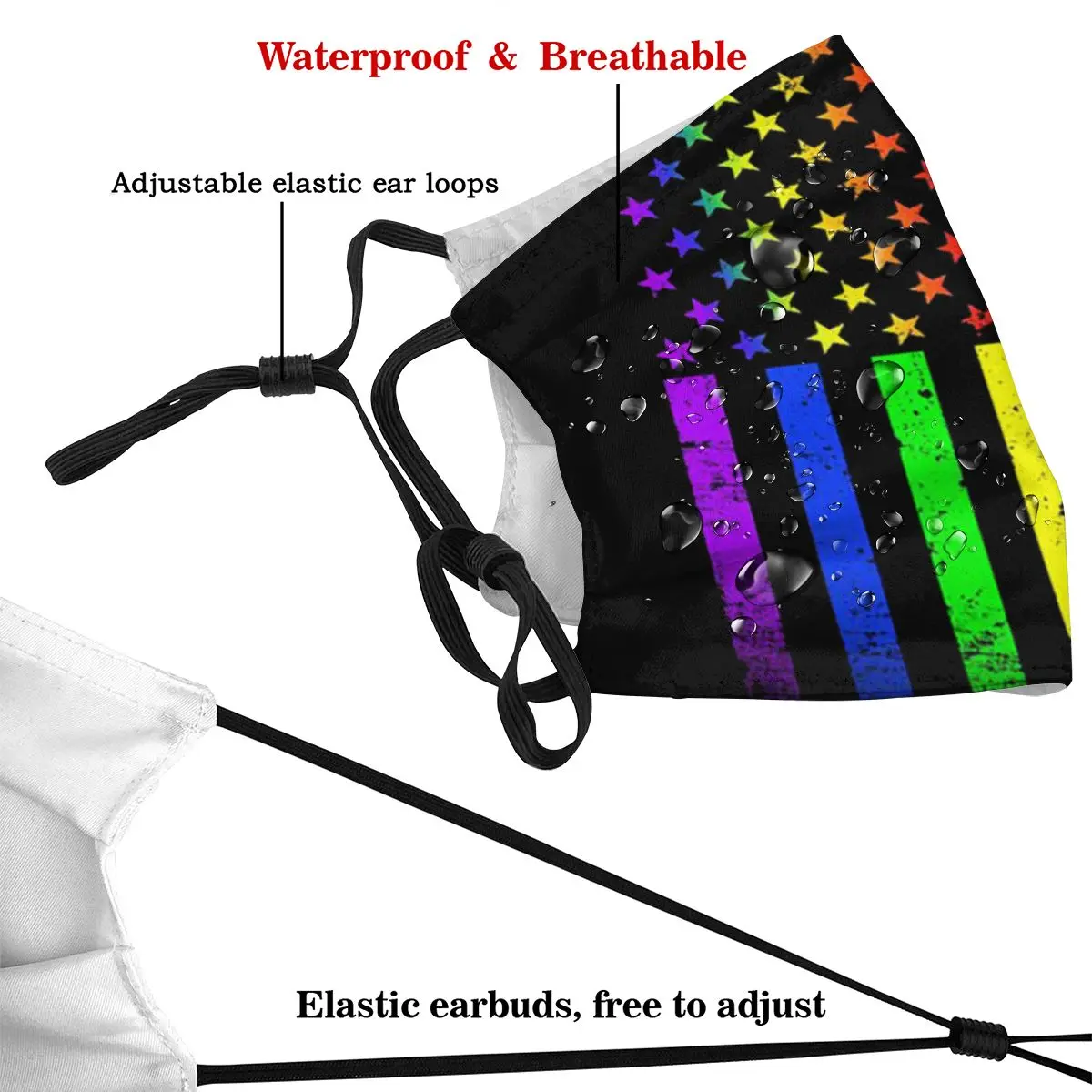 

Gay Pride Rainbow Flag Adult's Dust Mask with Filter PM2.5 Activated Carbon Mouth Face Reusable Washable