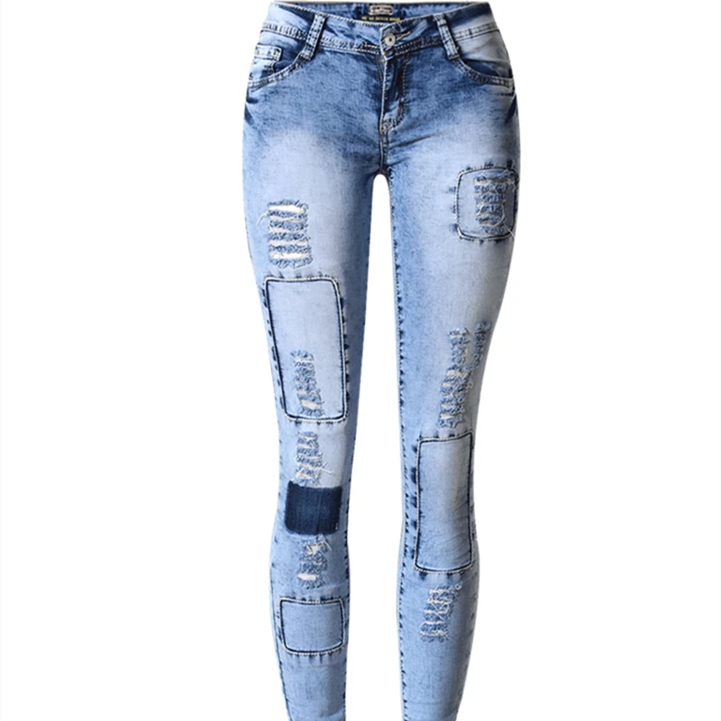 

Dropshopping Popular Slim Pencil Trousers for Women Stretch Denim Ripped Pants Sexy Female Low Waist Patchwork Jeans Pants Mujer