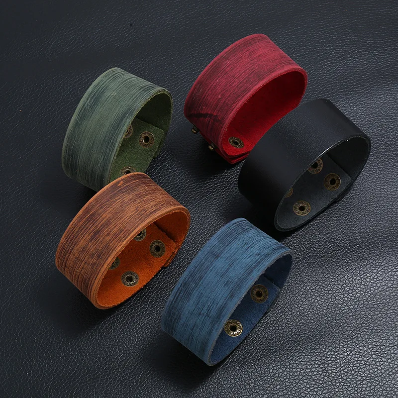 

Jessingshow Adjustable Bracelets Bangles For Women Men Vintage Wide Genuine Leather Bracelet Punk Style Handmade Retro Bracelet